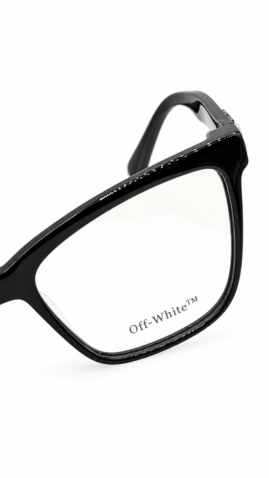 Off-White OERJ067S 1007 Square Cat-Eye Optical Glasses Gloss Black Acetate Silver OFF Temple Logo Clear Lenses 54mm