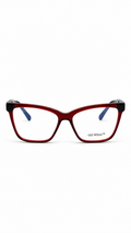 Off-White OERJ067S 1007 Square Cat-Eye Optical Glasses Translucent Burgundy Acetate Silver OFF Temple Logo Clear Lenses 54mm