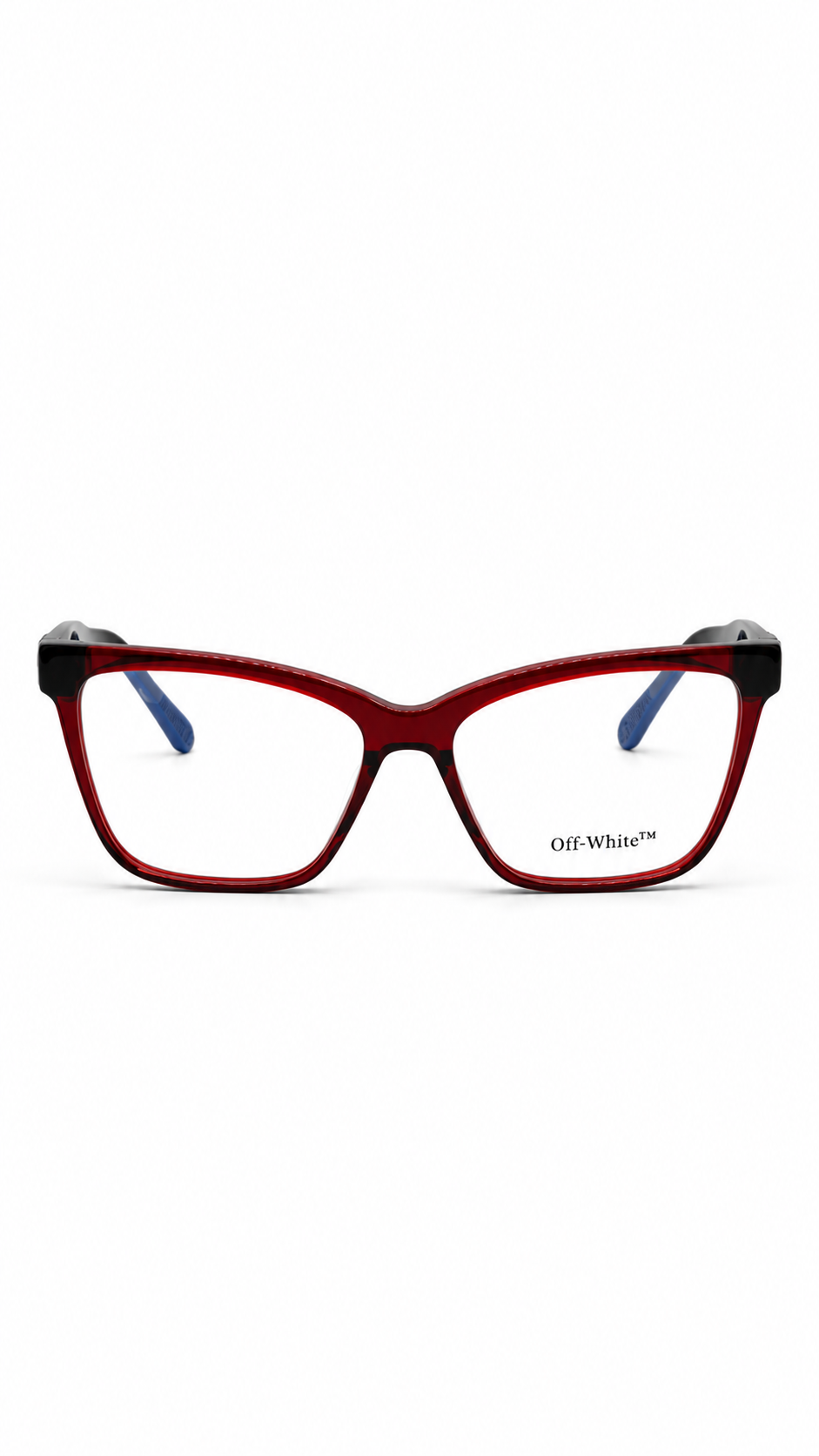 Off-White OERJ067S 1007 Square Cat-Eye Optical Glasses Translucent Burgundy Acetate Silver OFF Temple Logo Clear Lenses 54mm