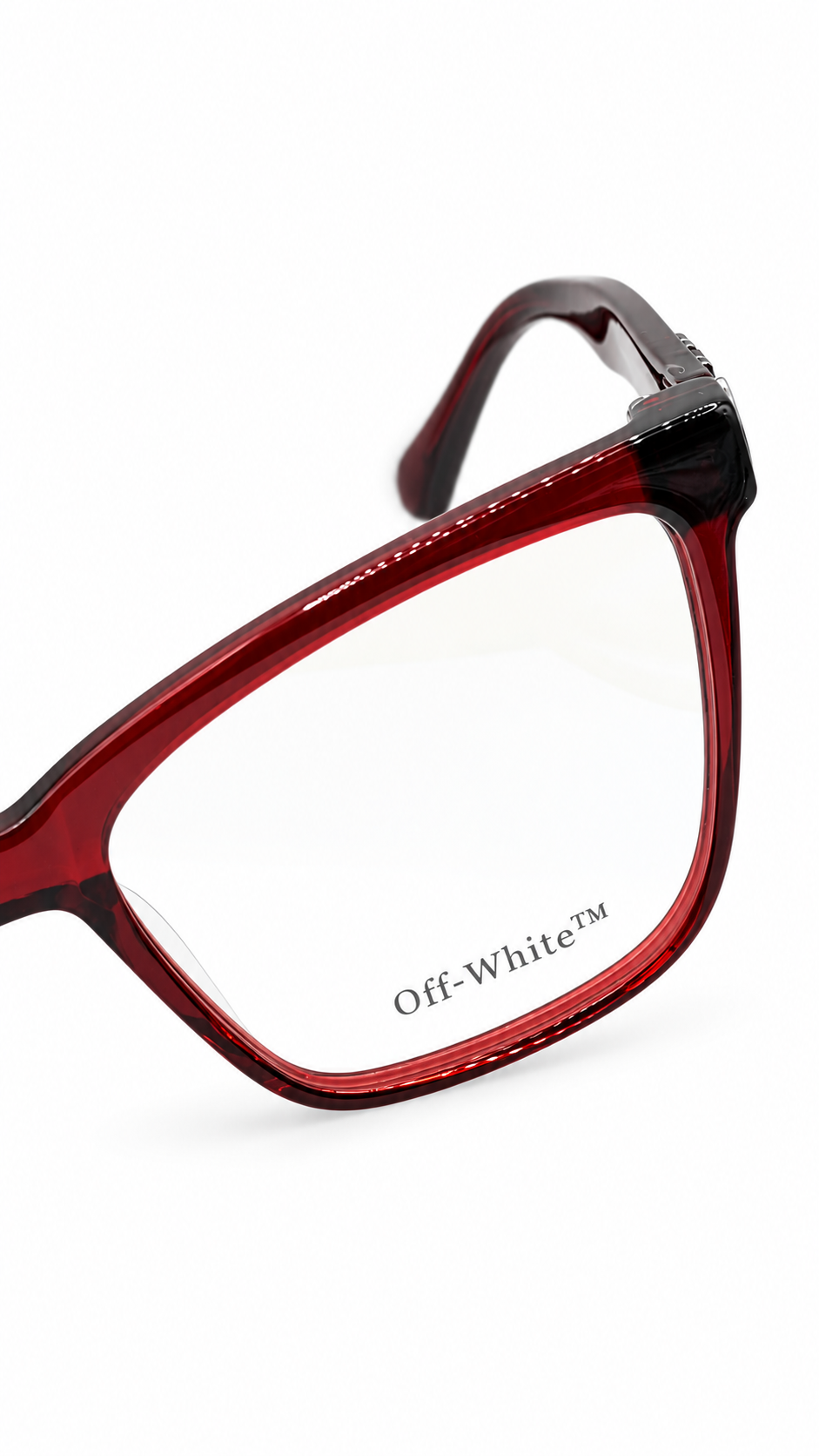 Off-White OERJ067S 1007 Square Cat-Eye Optical Glasses Translucent Burgundy Acetate Silver OFF Temple Logo Clear Lenses 54mm