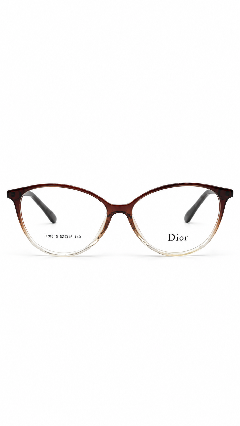 Dior TR6840 C3 Cat-Eye Optical Glasses Gradient Brown Clear Frame Gold Wire Accent Temples Clear Lenses 52mm