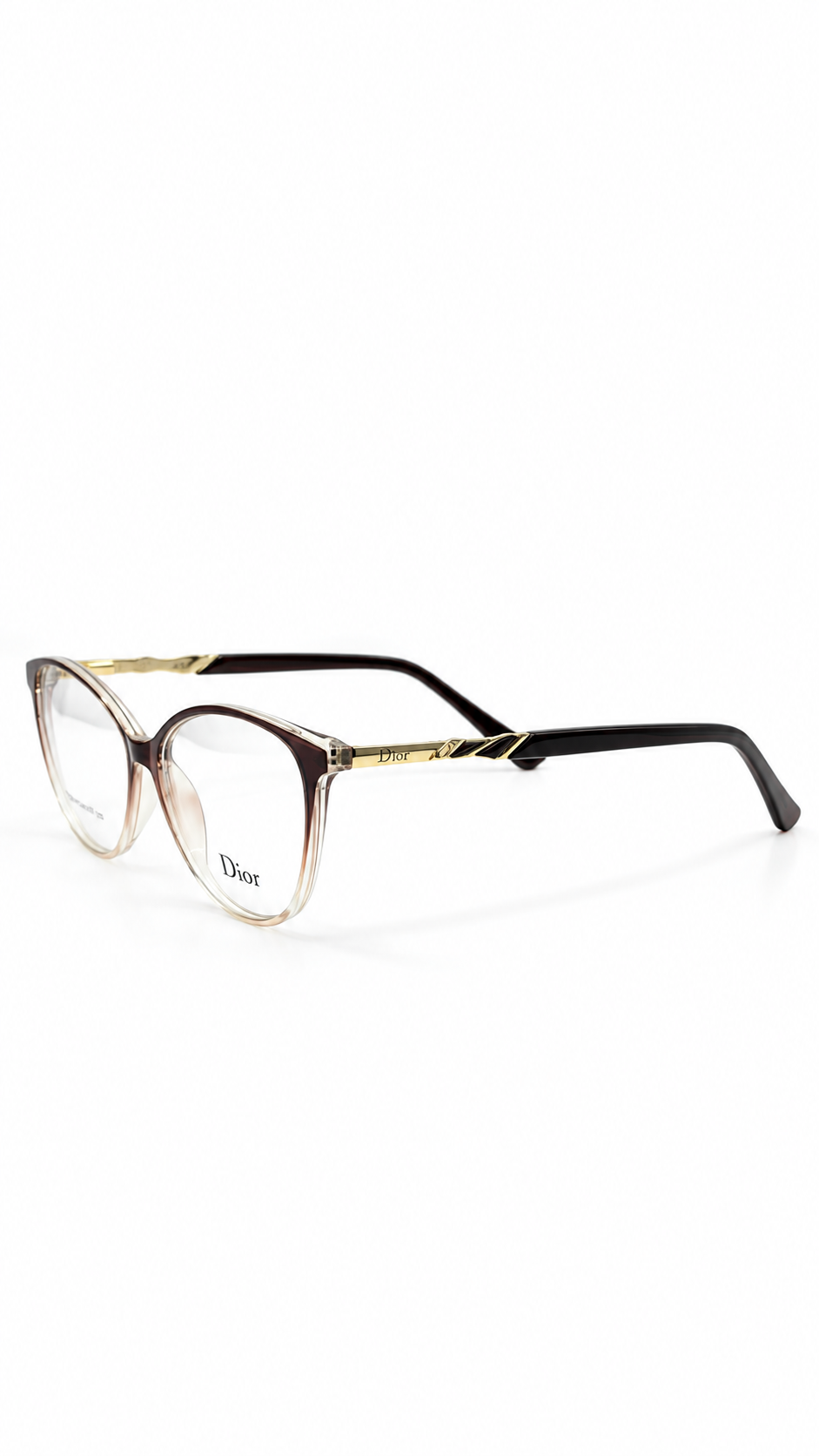 Dior TR6840 C3 Cat-Eye Optical Glasses Gradient Brown Clear Frame Gold Wire Accent Temples Clear Lenses 52mm
