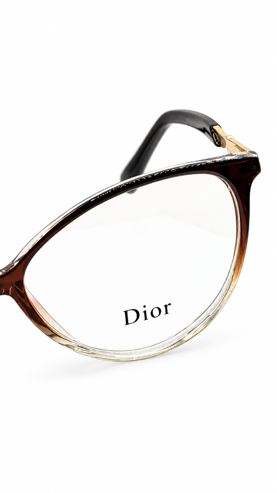 Dior TR6840 C3 Cat-Eye Optical Glasses Gradient Brown Clear Frame Gold Wire Accent Temples Clear Lenses 52mm