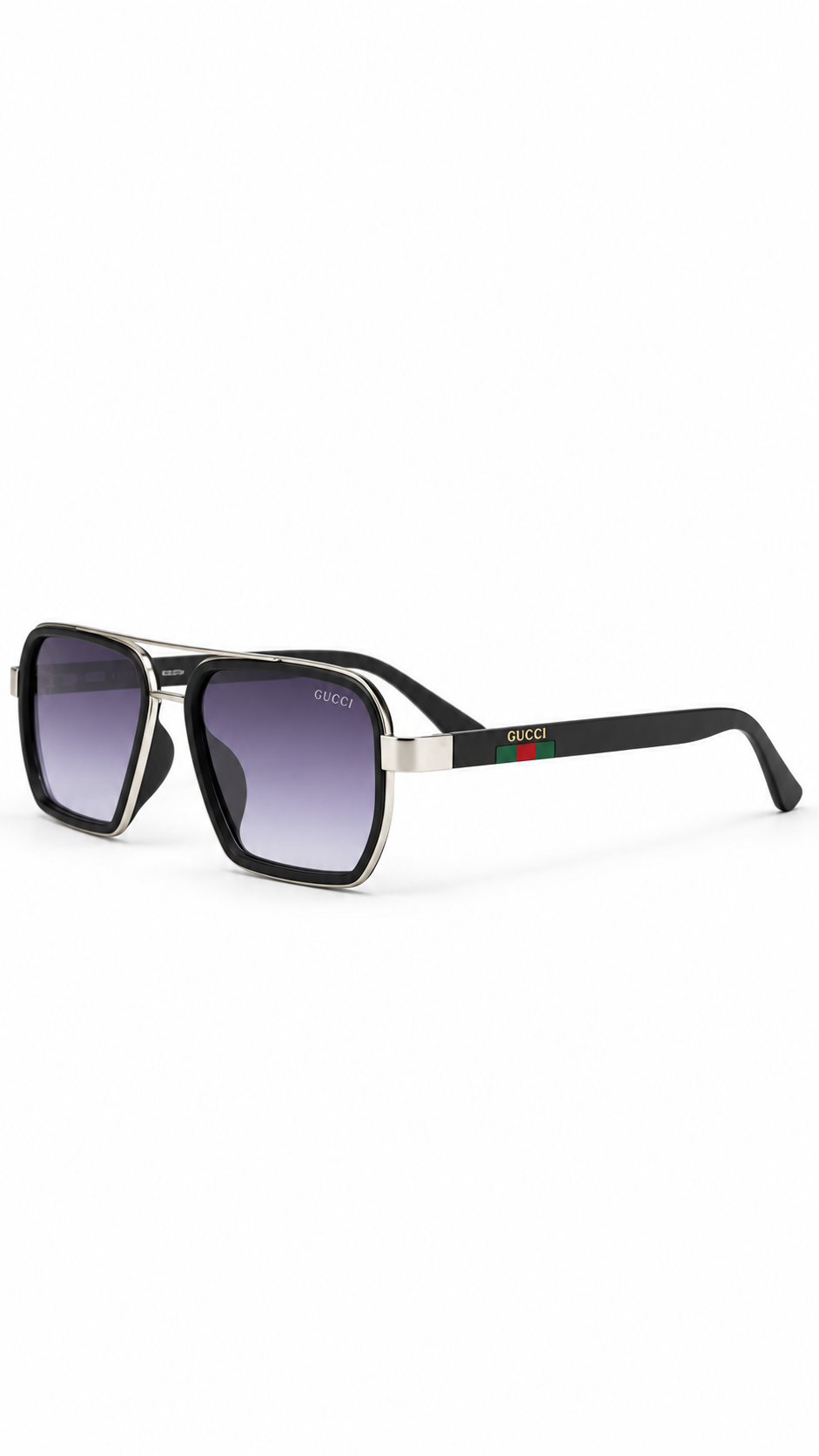 Gucci T9963 Silver & Black Metal Double Bridge Sunglasses Gradient Lenses 54mm