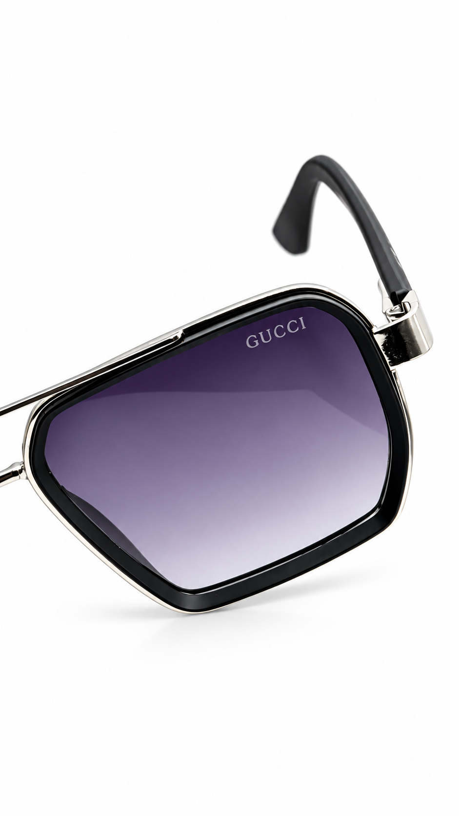 Gucci T9963 Silver & Black Metal Double Bridge Sunglasses Gradient Lenses 54mm