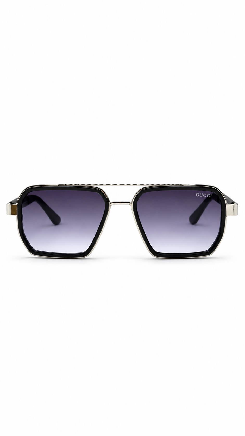Gucci T9963 Silver & Black Metal Double Bridge Sunglasses Gradient Lenses 54mm