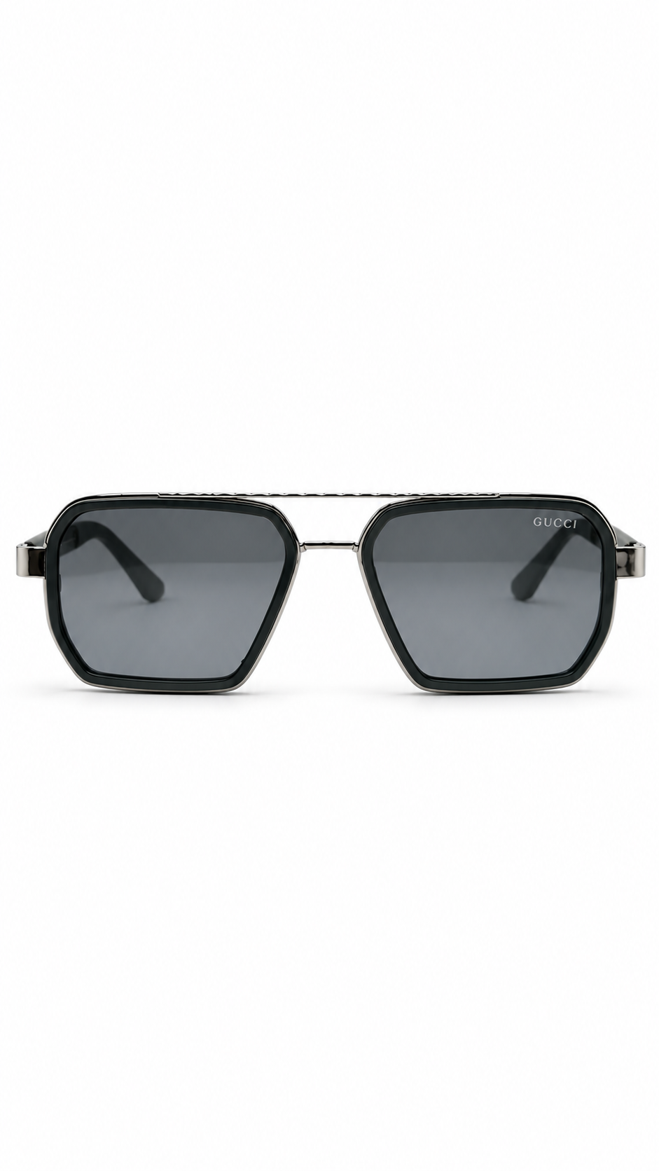 Gucci T0963 Silver & Olive Green Metal Double Bridge Sunglasses Grey Lenses 54mm