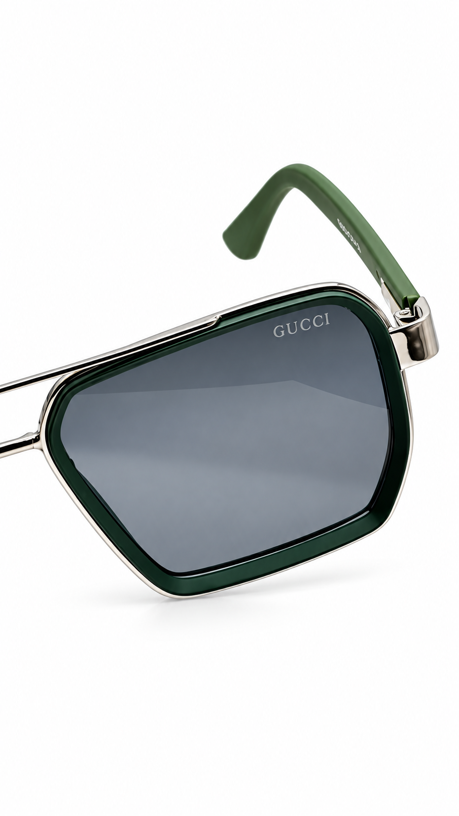 Gucci T0963 Silver & Olive Green Metal Double Bridge Sunglasses Grey Lenses 54mm