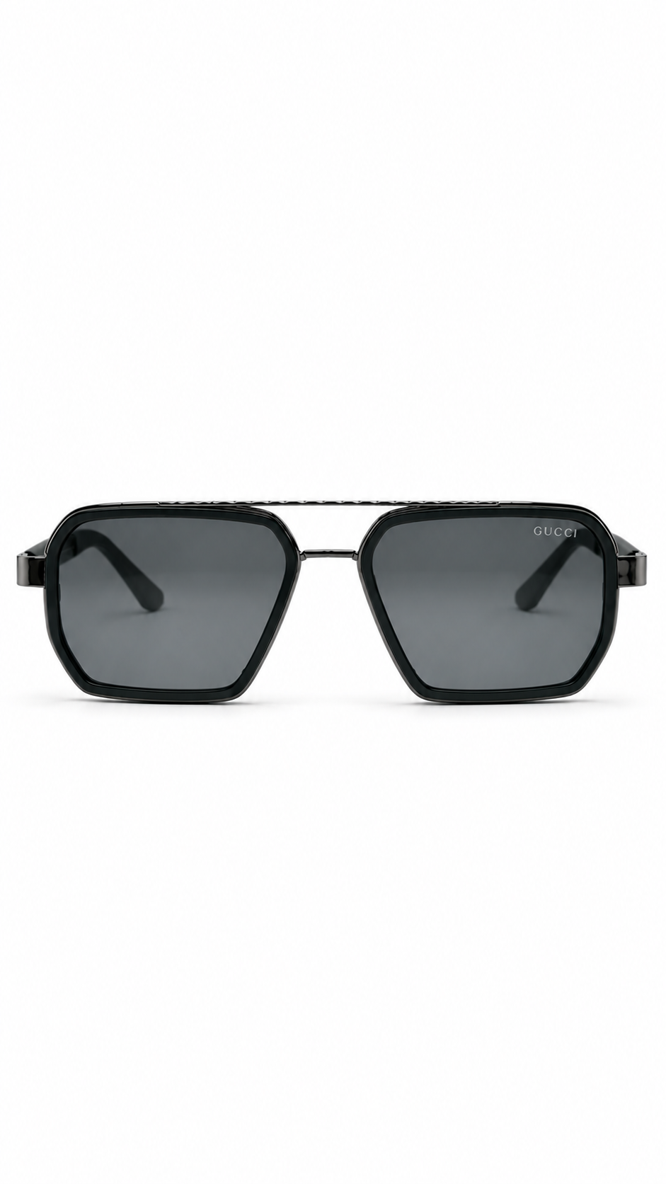 Gucci T0963 Dark Gunmetal & Black Double Bridge Sunglasses Grey Lenses 54mm