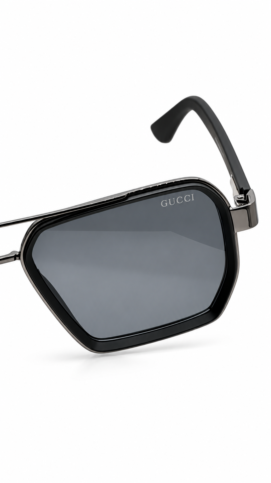 Gucci T0963 Dark Gunmetal & Black Double Bridge Sunglasses Grey Lenses 54mm