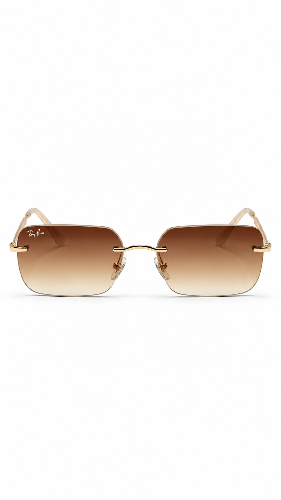 Ray-Ban RB3769 Gold Rimless Rectangular Sunglasses Brown Gradient Lenses 56mm