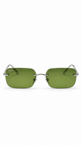 Ray-Ban RB3769 Silver Rimless Rectangular Sunglasses Solid Green Lenses 56mm
