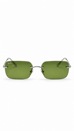 Ray-Ban RB3769 Silver Rimless Rectangular Sunglasses Solid Green Lenses 56mm