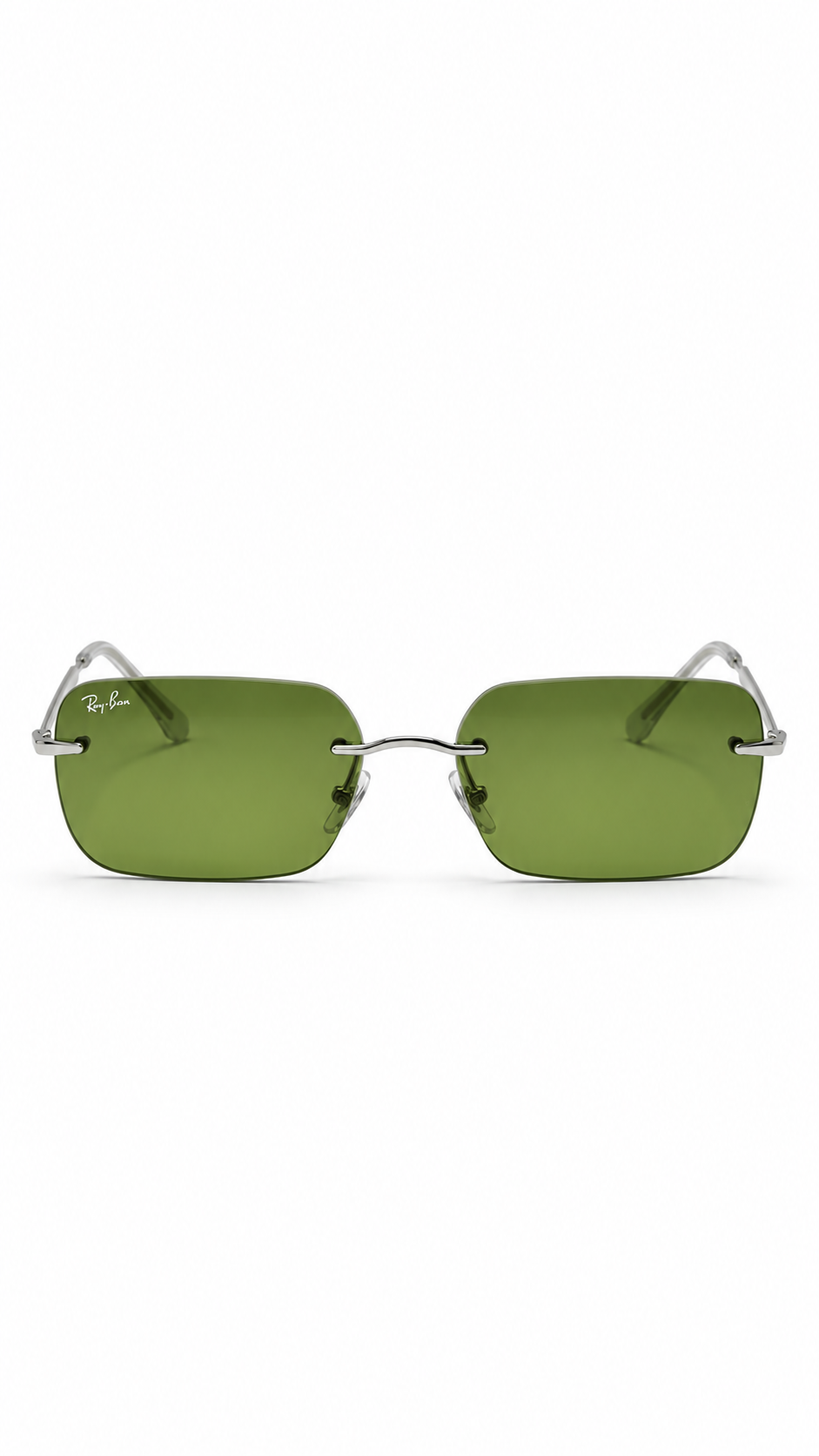 Ray-Ban RB3769 Silver Rimless Rectangular Sunglasses Solid Green Lenses 56mm