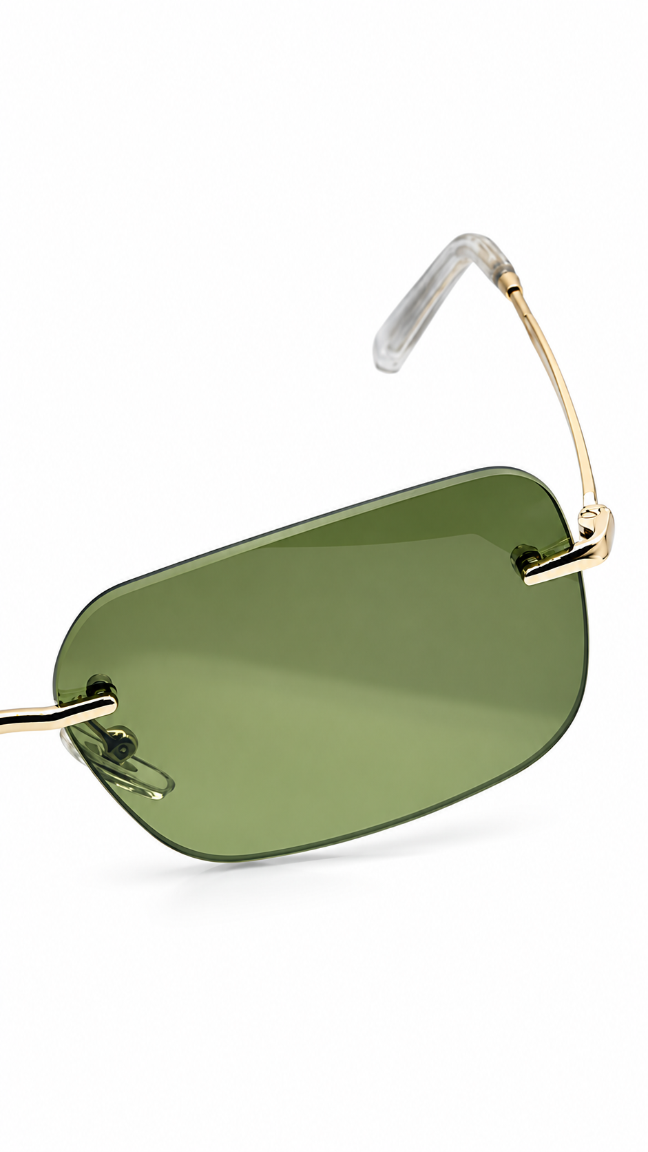 Ray-Ban RB3769 Silver Rimless Rectangular Sunglasses Solid Green Lenses 56mm
