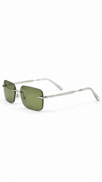 Ray-Ban RB3769 Silver Rimless Rectangular Sunglasses Solid Green Lenses 56mm
