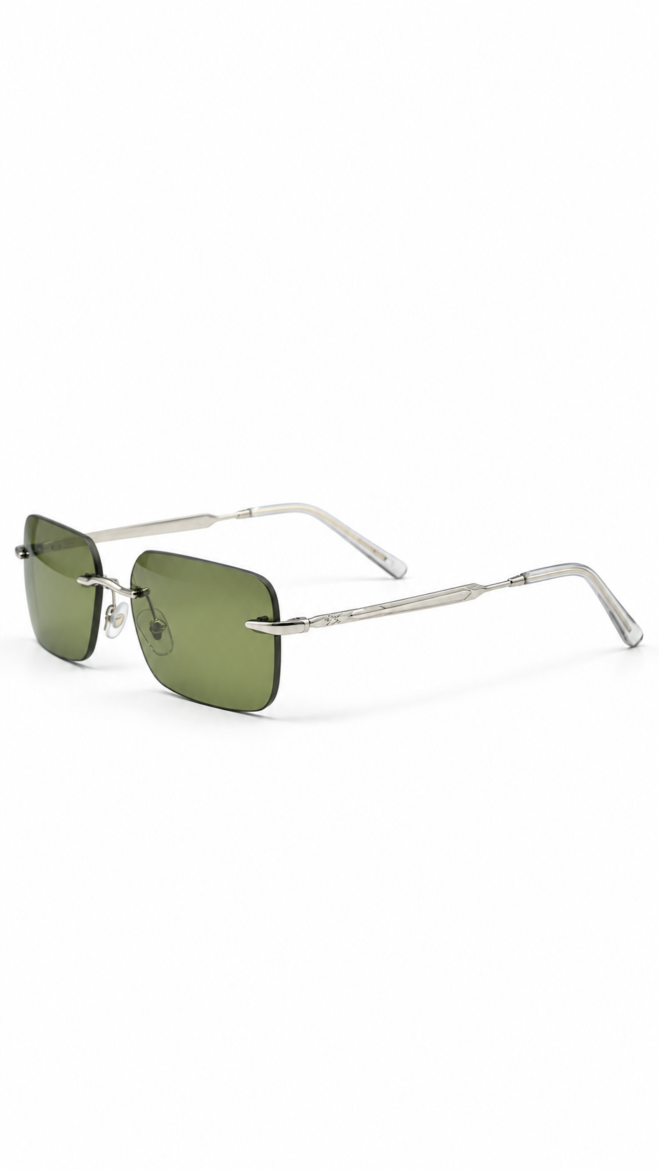 Ray-Ban RB3769 Silver Rimless Rectangular Sunglasses Solid Green Lenses 56mm