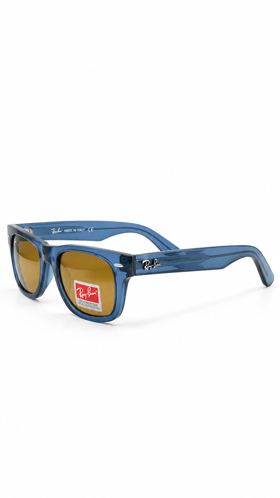 Ray-Ban ORB2140F Translucent Blue Acetate Wayfarer Sunglasses Brown Lenses 50mm
