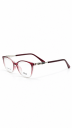 Dior TR6836 C6 Oval Cat-Eye Optical Glasses Gradient Berry Pink Clear Frame Silver Metal Accent Temples Clear Lenses 52mm