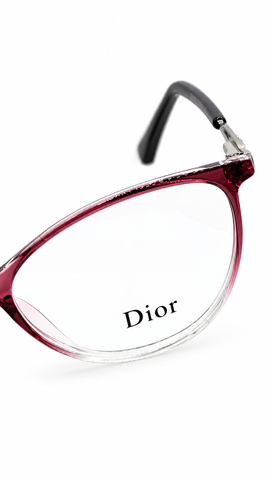Dior TR6836 C6 Oval Cat-Eye Optical Glasses Gradient Berry Pink Clear Frame Silver Metal Accent Temples Clear Lenses 52mm