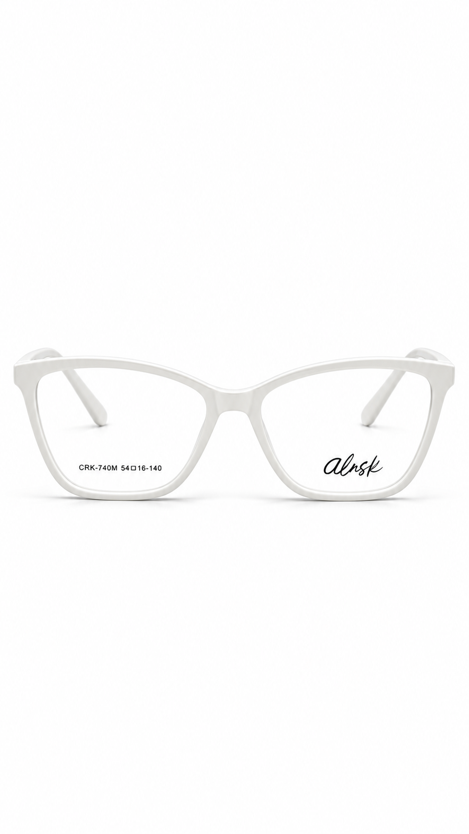 Alask CRK-740M Square Cat-Eye Optical Glasses Matte White Acetate Full Rim Clear Lenses 54mm