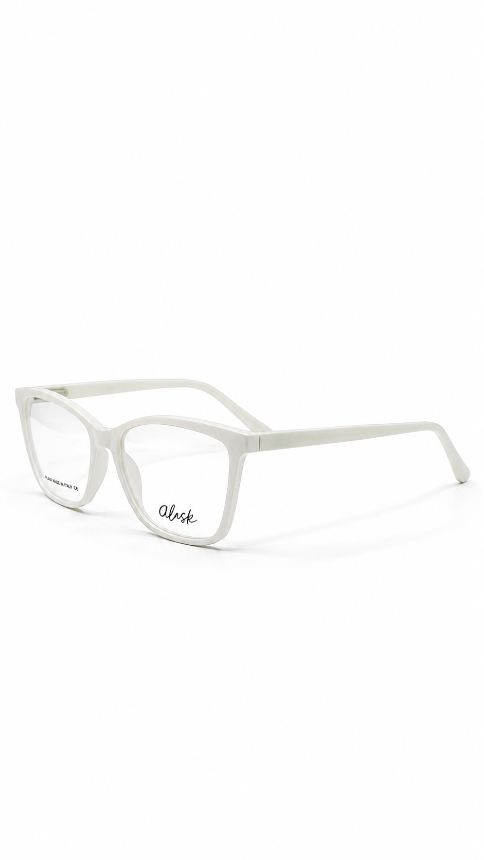 Alask CRK-740M Square Cat-Eye Optical Glasses Matte White Acetate Full Rim Clear Lenses 54mm