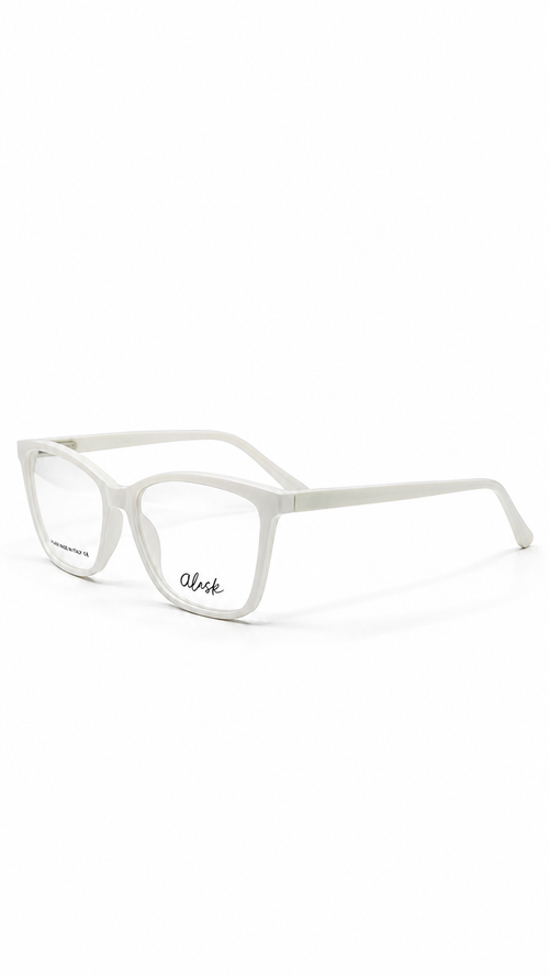 Alask CRK-740M Square Cat-Eye Optical Glasses Matte White Acetate Full Rim Clear Lenses 54mm