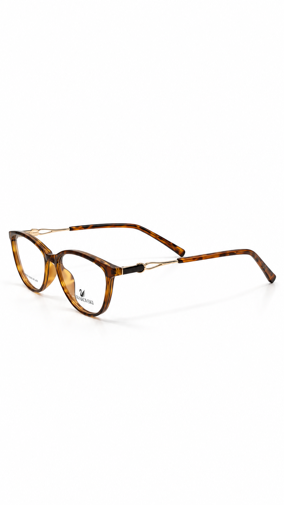 Swarovski TR6833 C4 Oval Cat-Eye Optical Glasses Tortoise Shell Frame Gold Metal Twist Accent Clear Lenses 50mm