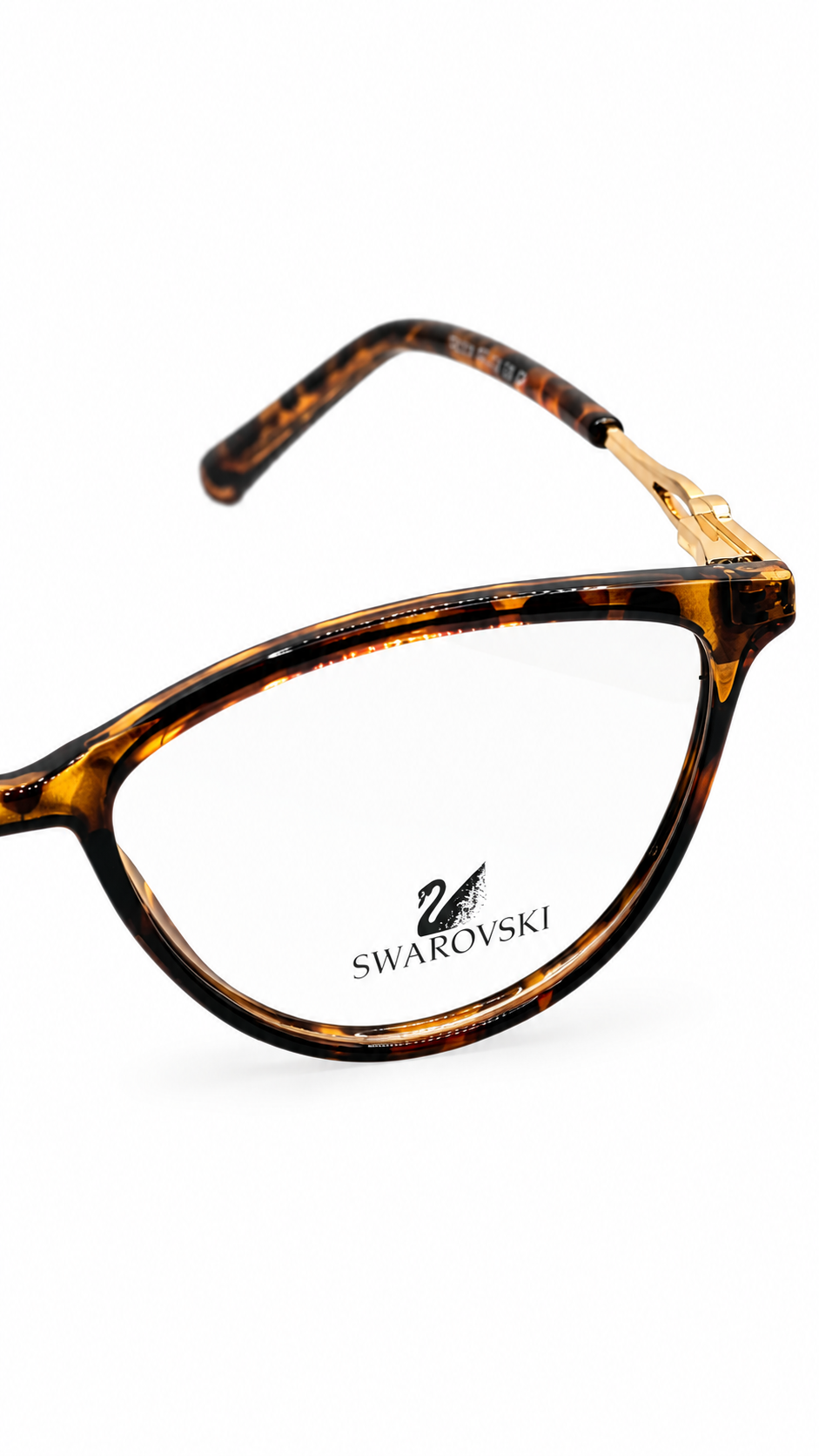 Swarovski TR6833 C4 Oval Cat-Eye Optical Glasses Tortoise Shell Frame Gold Metal Twist Accent Clear Lenses 50mm