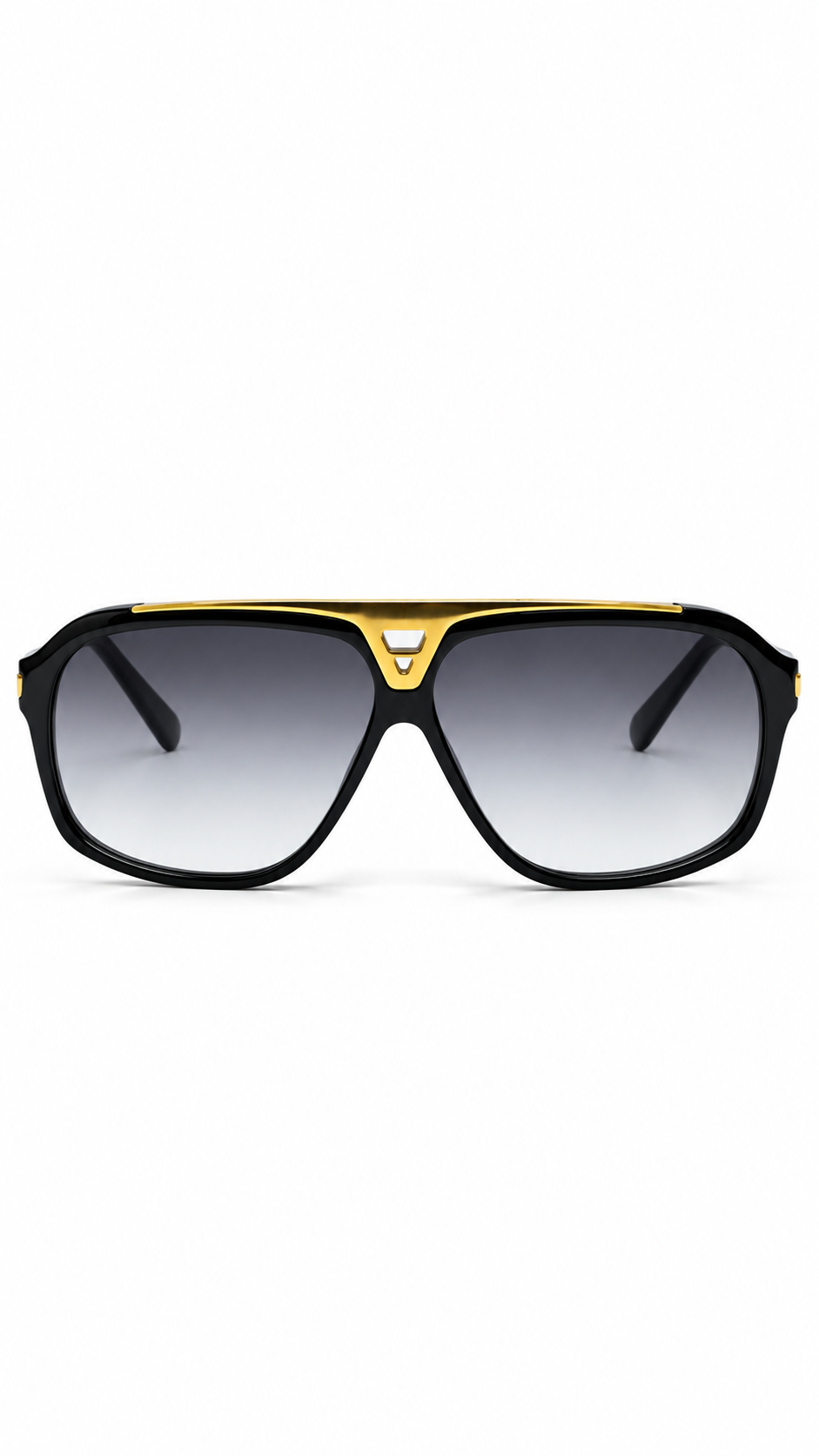 Louis Vuitton Z0350W Black Acetate Square Aviator Sunglasses Gold Monogram Top Bar Grey Gradient Lenses 65mm