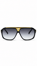 Louis Vuitton Z0350W Black Acetate Square Aviator Sunglasses Gold Monogram Top Bar Grey Gradient Lenses 65mm