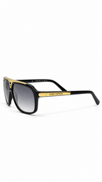 Louis Vuitton Z0350W Black Acetate Square Aviator Sunglasses Gold Monogram Top Bar Grey Gradient Lenses 65mm