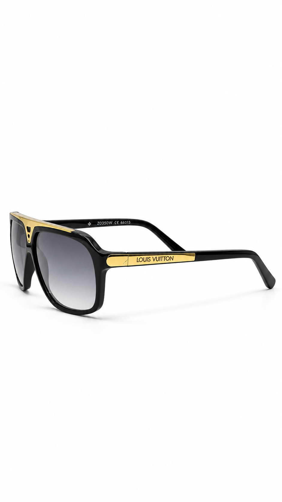Louis Vuitton Z0350W Black Acetate Square Aviator Sunglasses Gold Monogram Top Bar Grey Gradient Lenses 65mm
