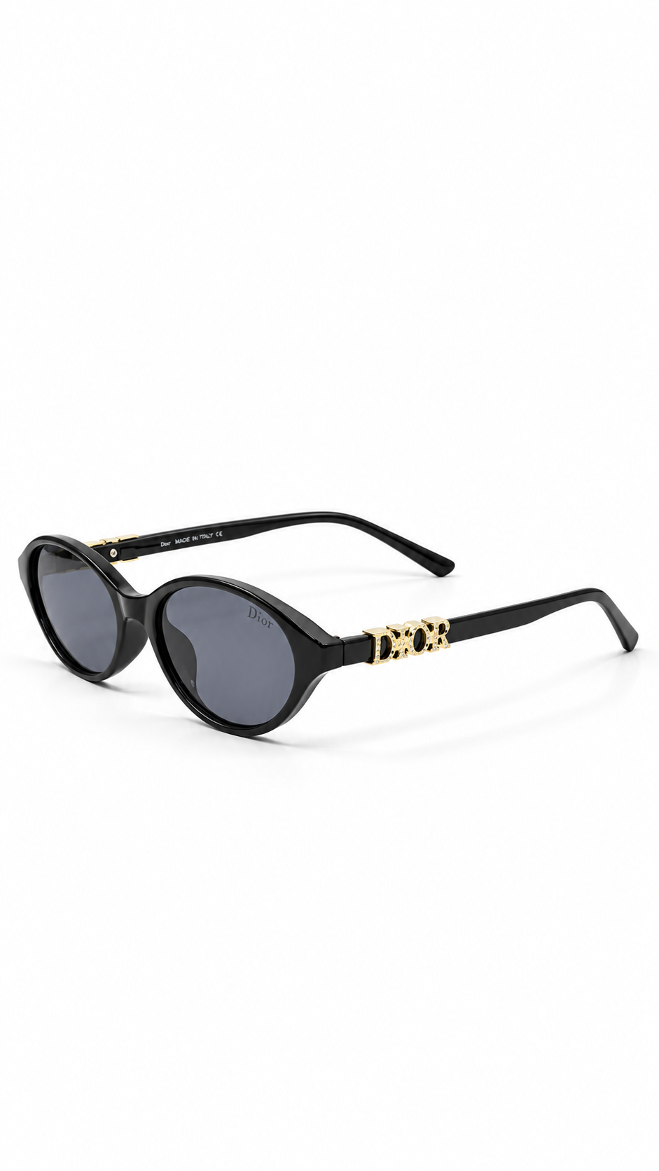 Dior WF2258 Oval Sunglasses – Black Frame / Gold DIOR Lettering Temples (52mm)
