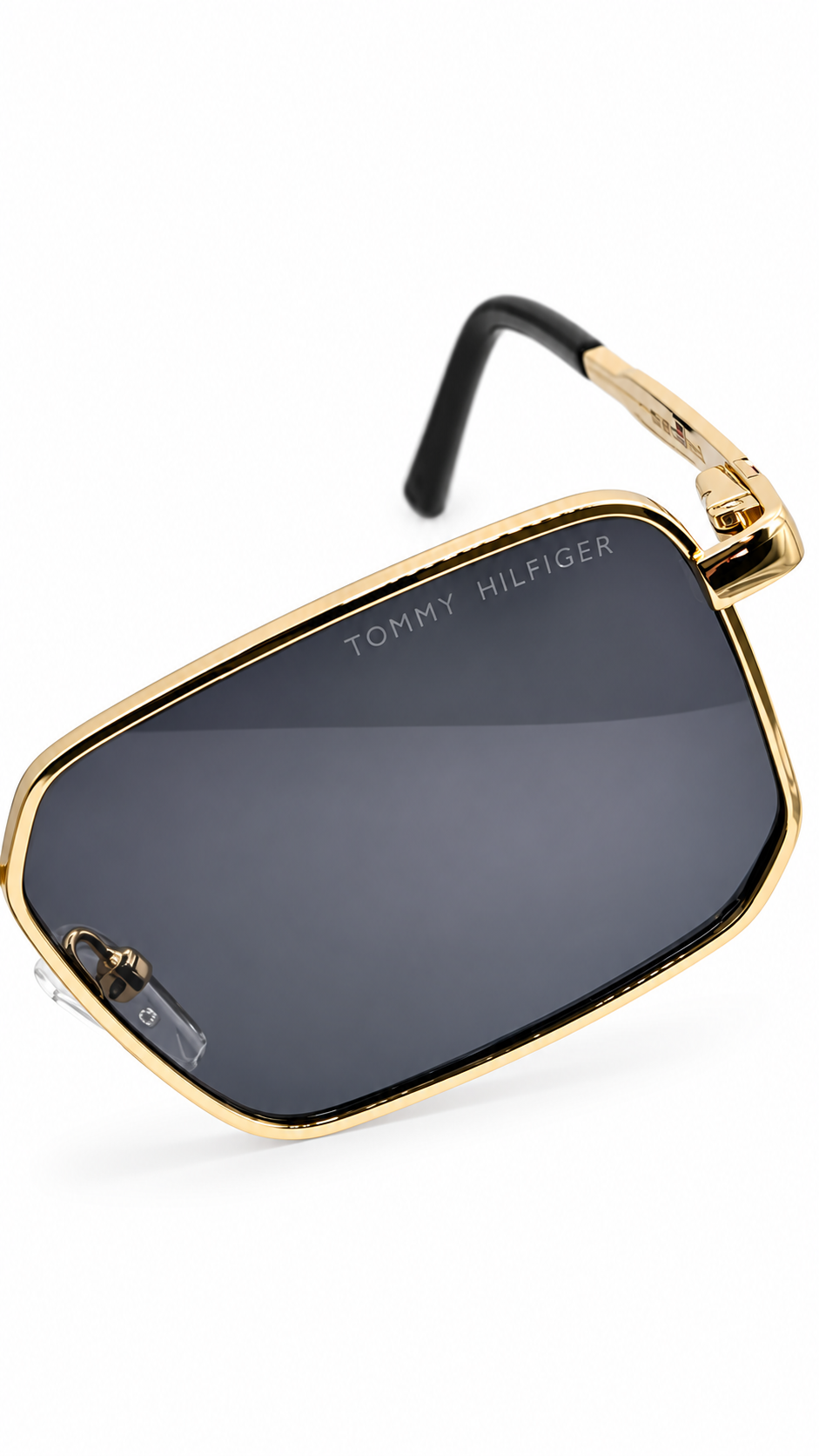 Tommy Hilfiger WS1452 Gold Metal Rectangular Sunglasses Signature Flag Logo Dark Grey Lenses 54mm