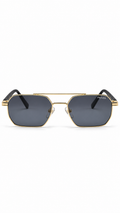 Prada T09117 Gold Metal Geometric Double Bridge Navigator Sunglasses Dark Grey Lenses 56mm