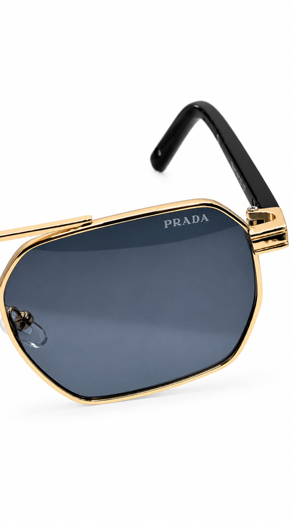 Prada T09117 Gold Metal Geometric Double Bridge Navigator Sunglasses Dark Grey Lenses 56mm