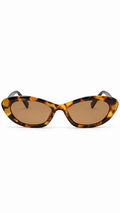 Miu Miu 6149 Havana Tortoiseshell Oval Sunglasses Gold Vertical Logo Temples Brown Lenses 52mm