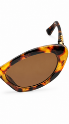 Miu Miu 6149 Havana Tortoiseshell Oval Sunglasses Gold Vertical Logo Temples Brown Lenses 52mm