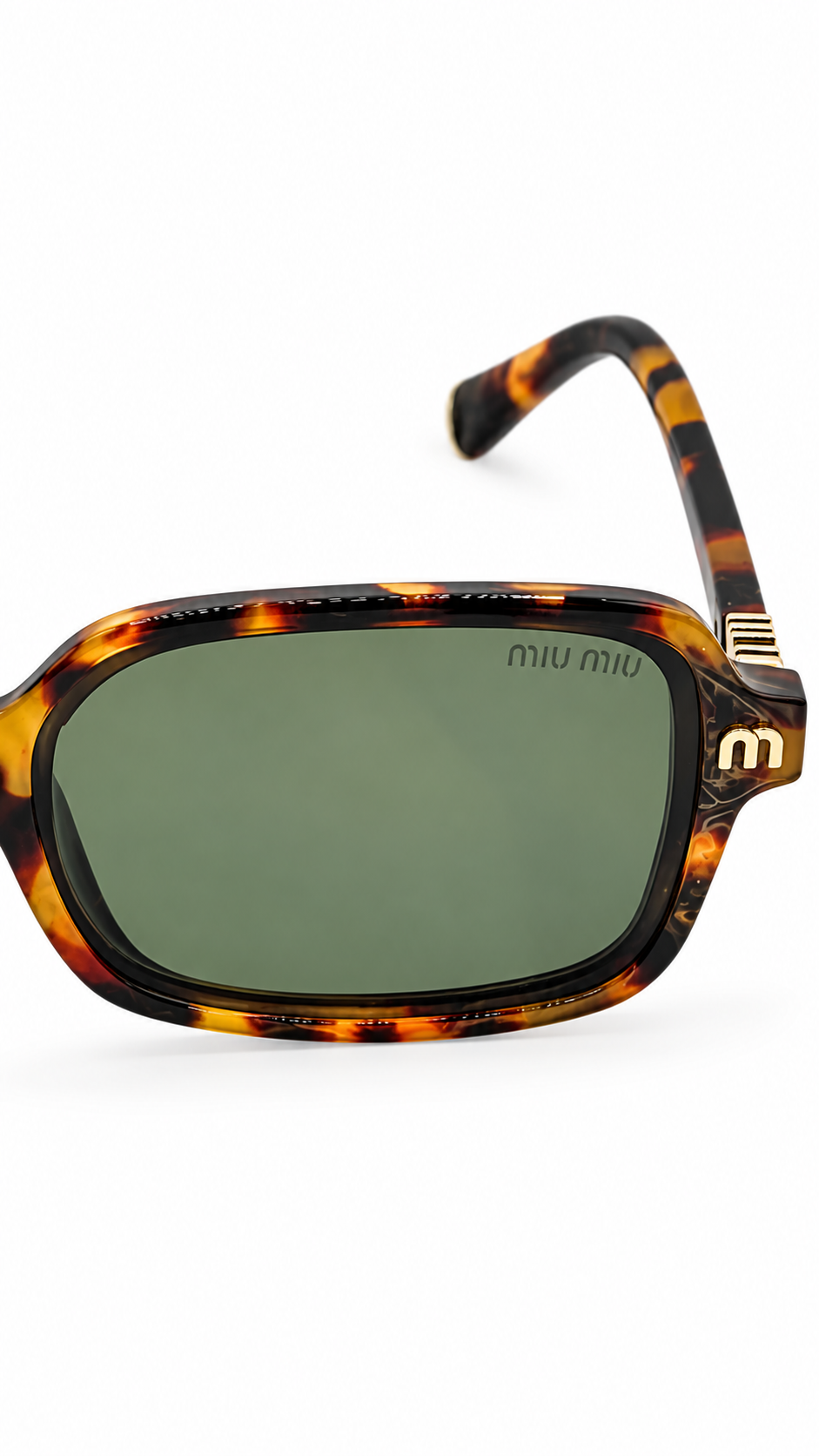 Miu Miu 34111 Rectangular Sunglasses – Tortoiseshell / Green Lenses (58mm)