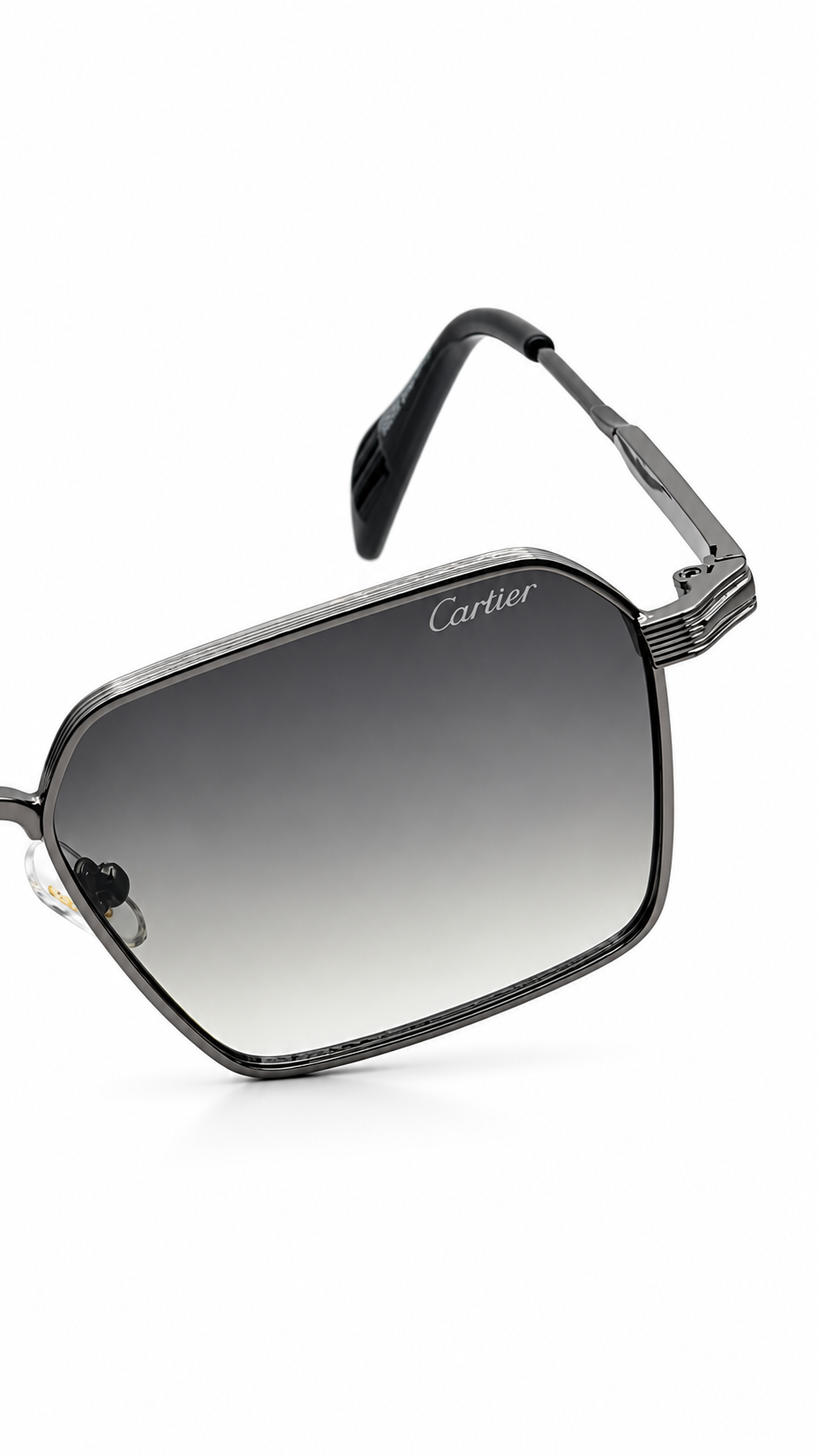 Cartier 69516 Dark Silver Gunmetal Metal Frame Square Sunglasses Gradient Grey 59mm