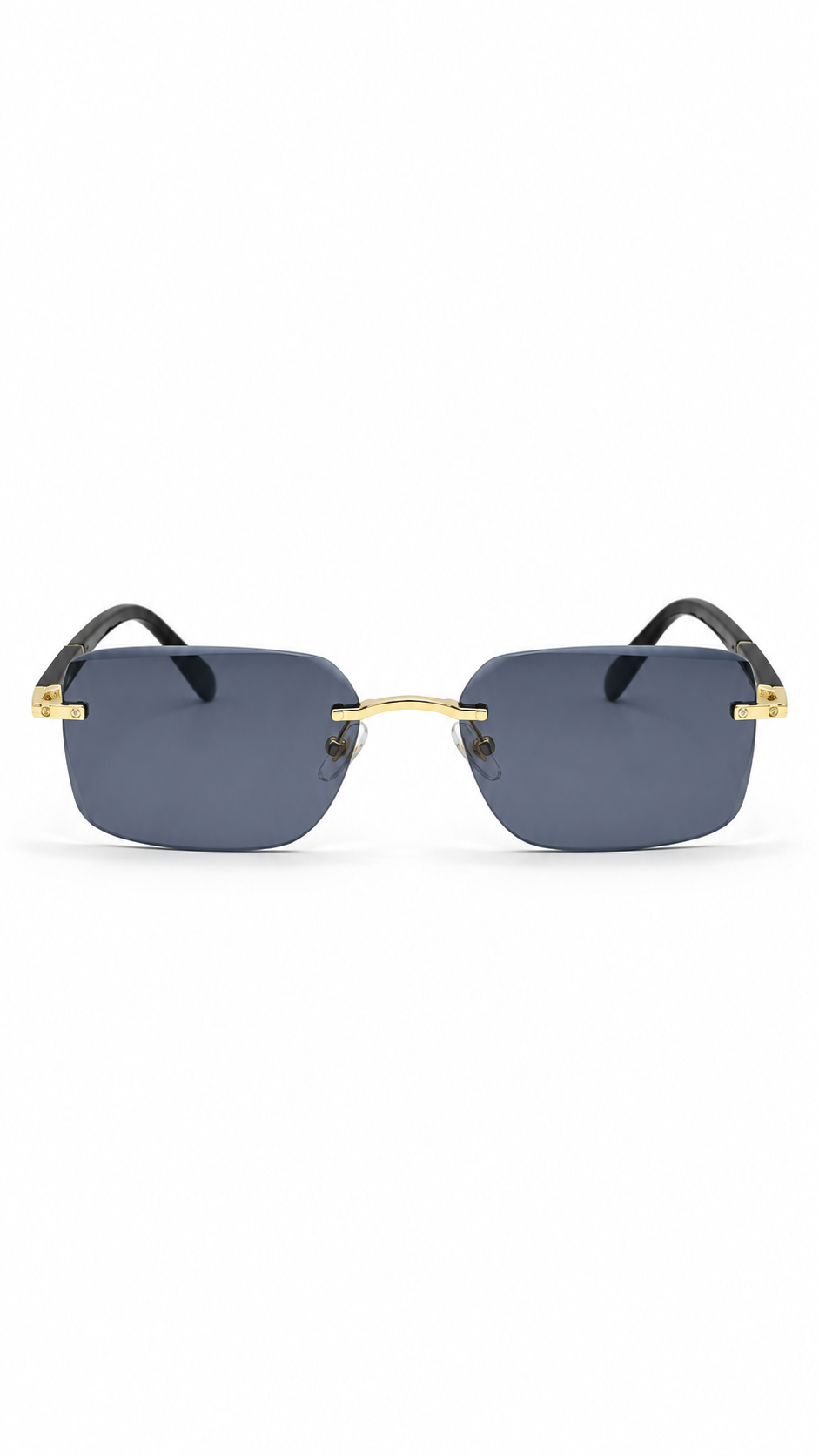 Cartier G623 Rimless Rectangular Sunglasses – Gold & Black with Blue Lenses (57mm)