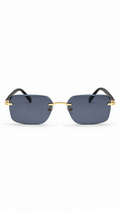 Cartier G623 Rimless Rectangular Sunglasses – Gold & Black with Blue Lenses (57mm)