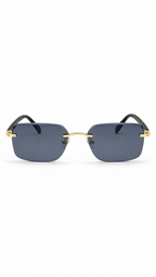 Cartier G623 Rimless Rectangular Sunglasses – Gold & Black with Blue Lenses (57mm)