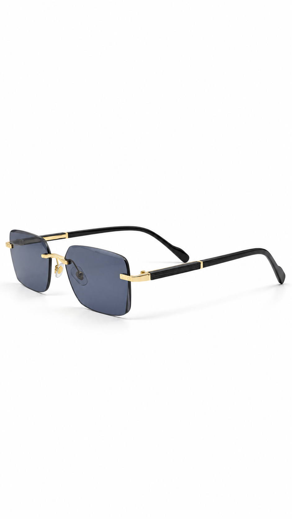 Cartier G623 Rimless Rectangular Sunglasses – Gold & Black with Blue Lenses (57mm)