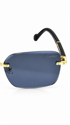 Cartier G623 Rimless Rectangular Sunglasses – Gold & Black with Blue Lenses (57mm)