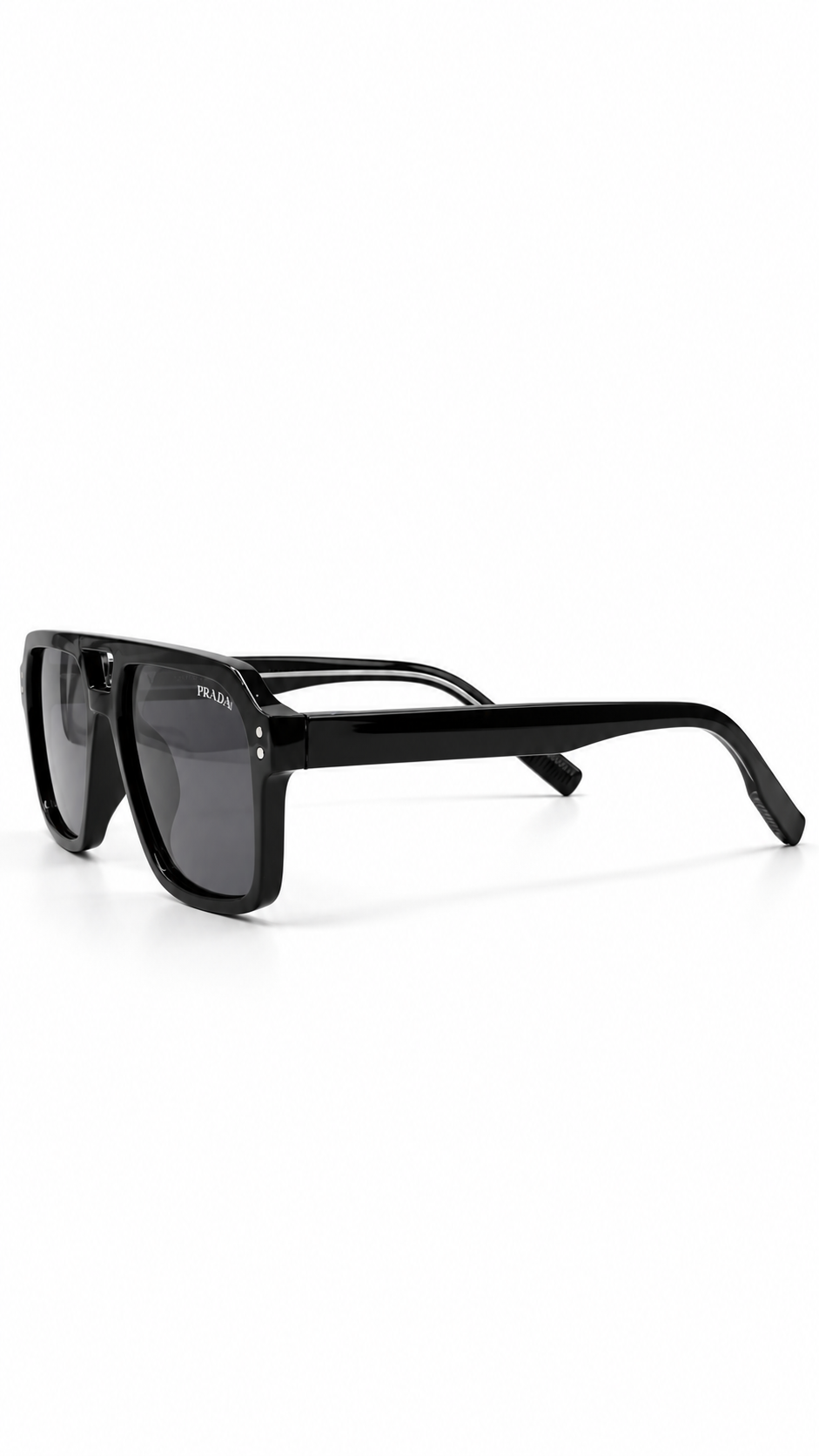 Prada Black Square Aviator Sunglasses with Grey Lenses