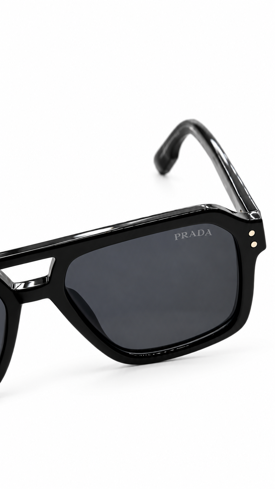 Prada Black Square Aviator Sunglasses with Grey Lenses