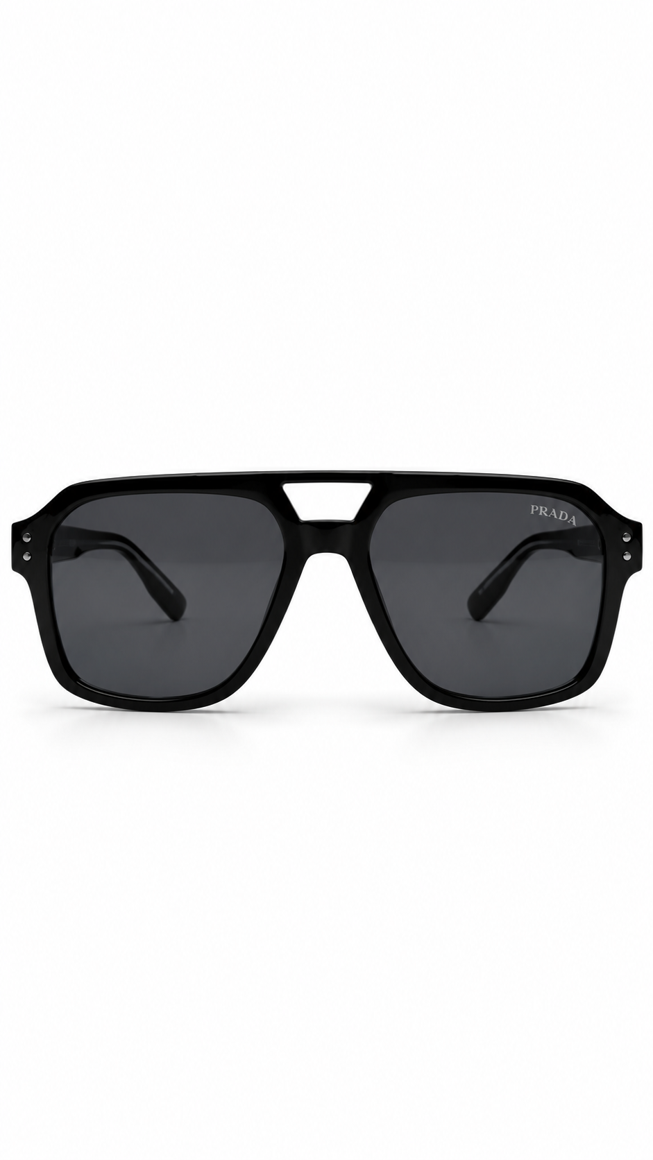 Prada Black Square Aviator Sunglasses with Grey Lenses